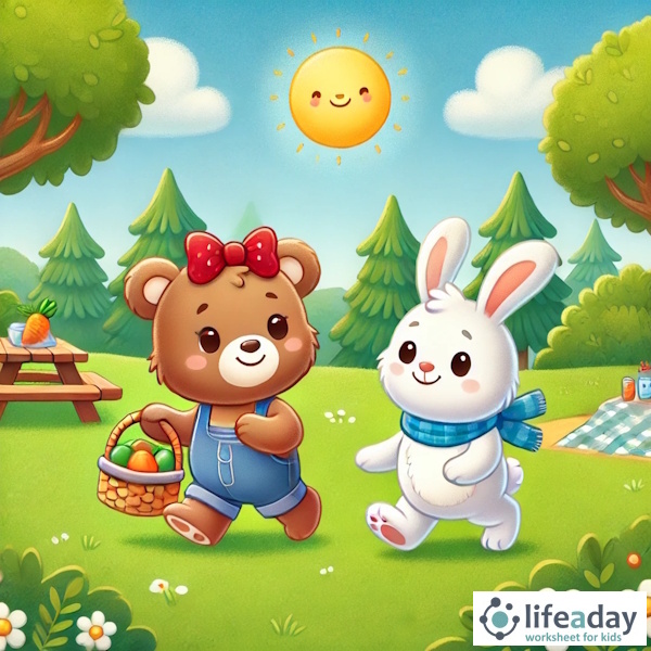 การ์ตูนสำหรับเด็ก ในรูปแบบ นิทานการ์ตูนสองภาษา เรื่อง The Lost and Found Picnic หน้า 3